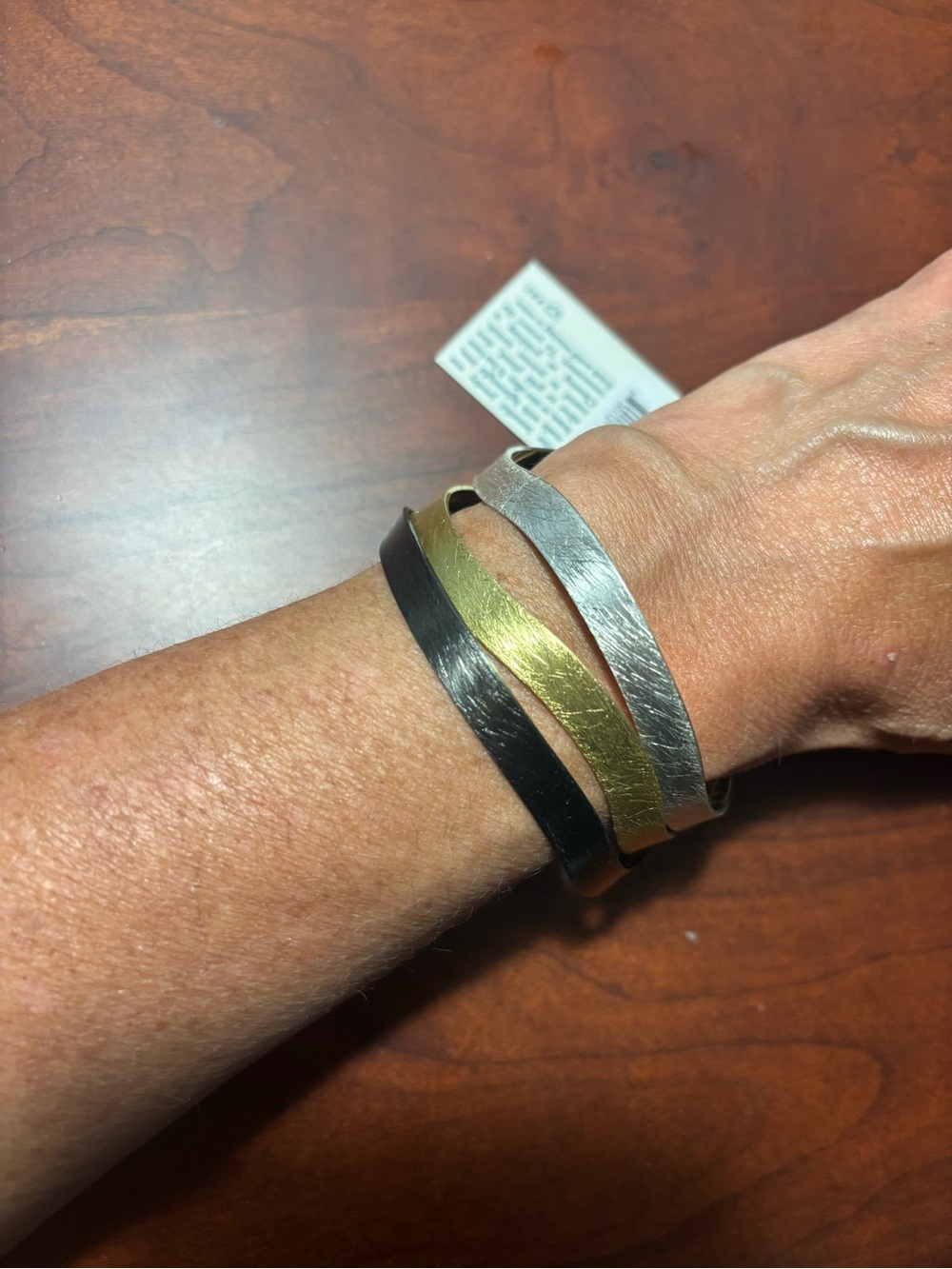Triple-Stack Metal Cuff Bracelet Set — Gold, Silver, Black